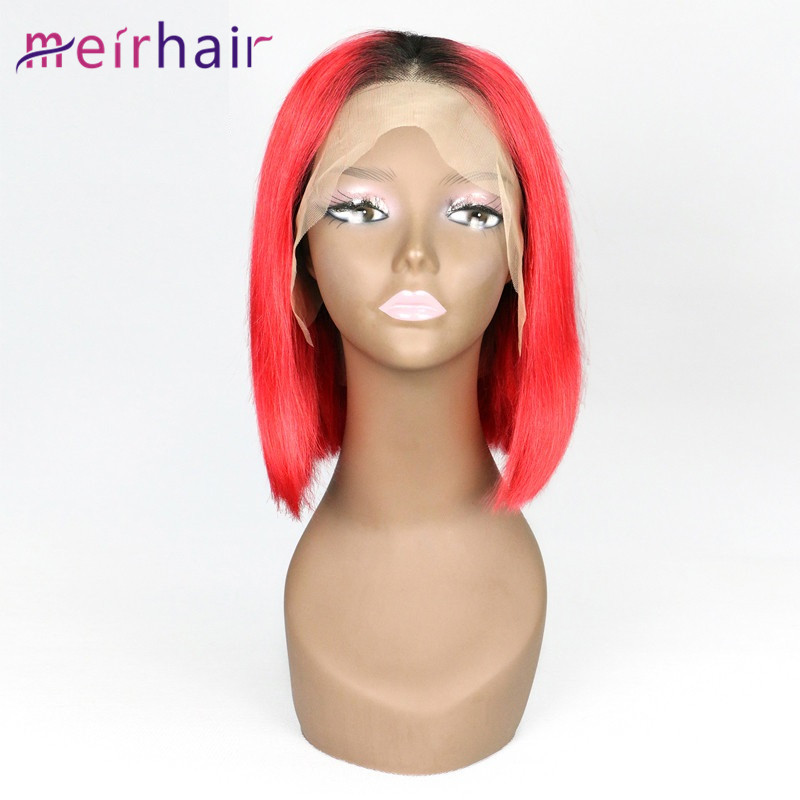 Virgin Brazilian Human Hair Straight Lace Front BOB Wigs TB/Red